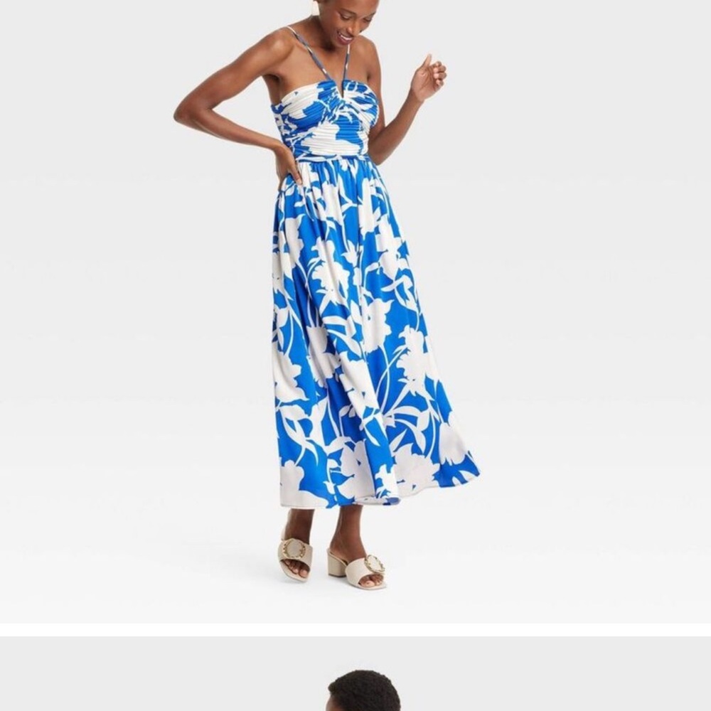 Floral Blue and White Strapless Dress- a new day, brand new with tags